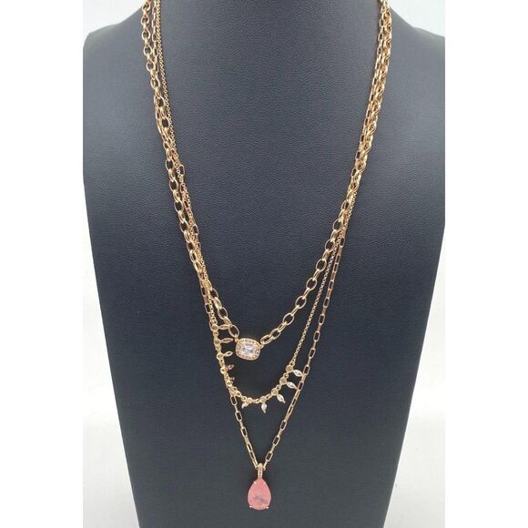 Bomb Party Luxe Layer Rose Gold Tone Rose Quartz & CZ Necklace - Picture 1 of 5
